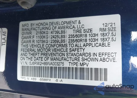 2022 Honda Cr-V Awd Ex-L z USA, uszkodzony, nr VIN 5J6RW2H89NA003275